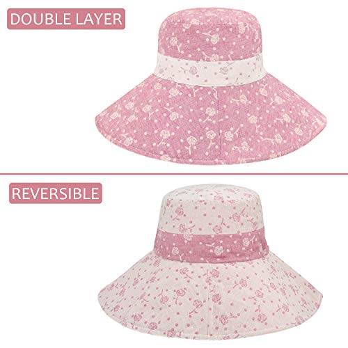 Womens 5'' Super Wide Brim Sun Hats Summer UPF 50+ Beach Hat Foldable Floppy Rose Cap - color: Red