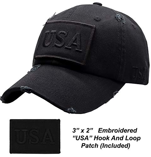 Antourage American Flag Unisex Baseball Hat for Men and Women | USA Flag Mesh Snapback Cap with 2 Patriotic Patches - color: Black