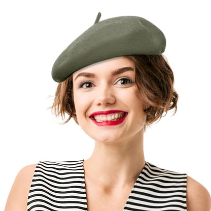 French Beret Hats for Women - Soft Warm Wool Solid Color Beanie Winter Cap - color: Mustard Green