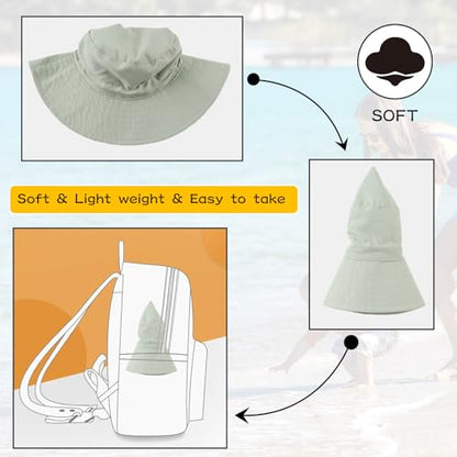 Peecabe Summer Baby Sun Hat for Boys Girls UPF 50+ Wide Brim Toddle Bucket Hat Adjustable Baby Beach Cap 0-8 Years - color: 1a-green, size: 2-8 Years