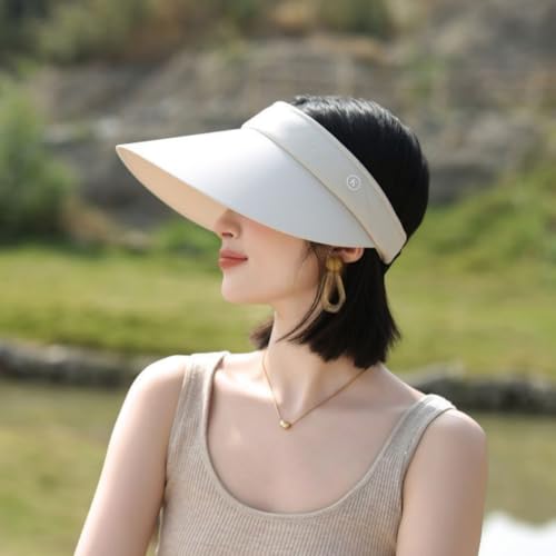 Women Sun Hats Detachable Wide Brim Sun Protection UPF 50+ Packable 2 in 1 Summer Beach Visor Cap - color: Begie