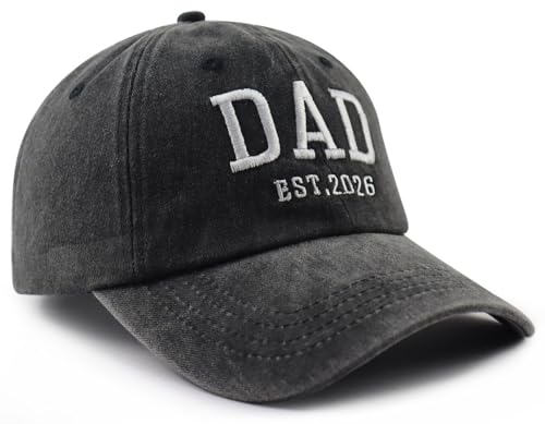2PCS Mom and Dad EST 2027 2026 Hats for Women Men, New Parents Baseball Cap - color: Dad Black