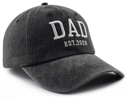 2PCS Mom and Dad EST 2027 2026 Hats for Women Men, New Parents Baseball Cap - color: Dad Black