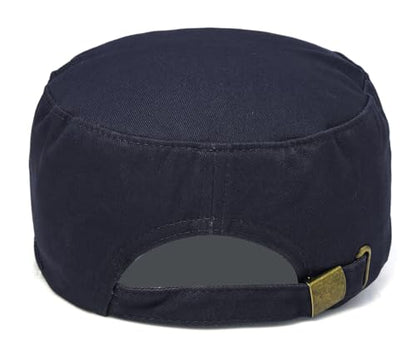 Unisex Flat Top Military Cadet Cap Outdoor Sun Hat - color: Square Label Navy Blue