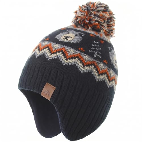 Moon Kitty Baby Boys Hats Toddler Beanies for Boys Winter Fleece Winter Hat Boys - color: Navy Bear, size: 1-3T