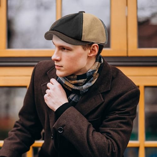 meioro Men's 8 Panel Newsboy Hat Winter Vintage Tweed Flat Cap - color: Multicolor