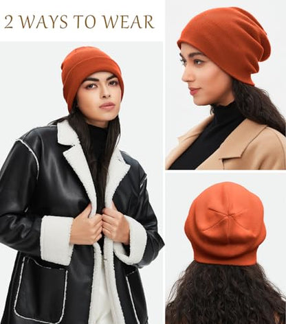 100% Cotton Beanie for Women Men Soft Knit Beanies Warm Winter Hat - color: Orange