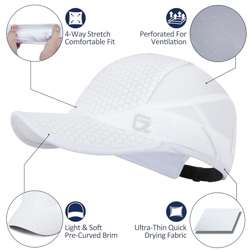 GADIEMKENSD Stretch Running Hat with Soft Brim, Quick Dry, Unstructured, Unisex-Adult - color: White