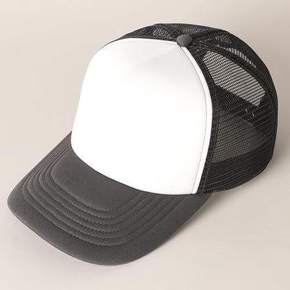 MIRMARU 5 Panels Blank Foam Front Two Tone Solid Trucker Mesh Back Baseball Cap with Adjustable Snapback Strap - color: Two Tone-charcoal/White