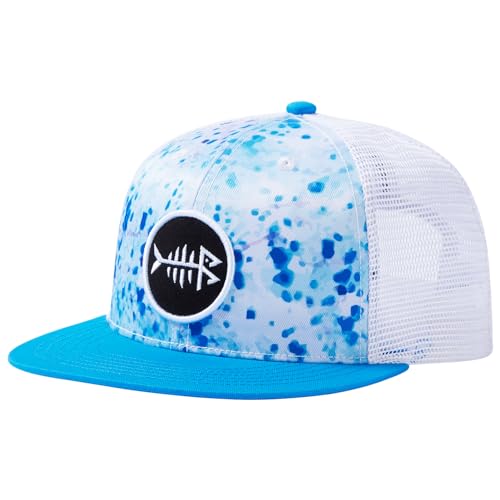 BASSDASH Flat Brim Trucker Cap Adjustable Snapback Hat Mesh Back for Men Women - color: Blue Ink Camo