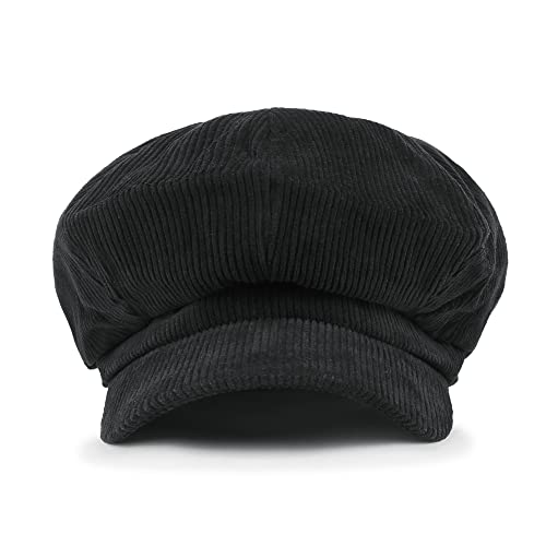 ililily Washed Cotton Newsboy Cabbie Cap Corduroy Duck Bill Flat Hunting Hat - color: Black -New