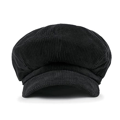 ililily Washed Cotton Newsboy Cabbie Cap Corduroy Duck Bill Flat Hunting Hat - color: Black -New