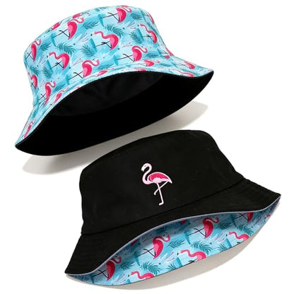 Summer Reversible Bucket Hat - Packable Cute Pineapple Sun Hat for Beach, Golf, Fishing, Travel, Outdoor for Women Men - color: Flamingo 01