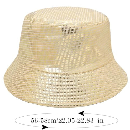 Shiny Metallic Bucket Hat Reversible Beach Fisherman Hats for Women Men - color: Gold a