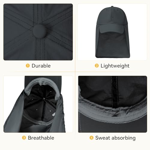 American Trends Mens Sun Hat with Neck Flap, UV Protection Outdoor Flap Hat, Packable Soft Fishing Hiking Gardening Hat - color: Darkt-gray