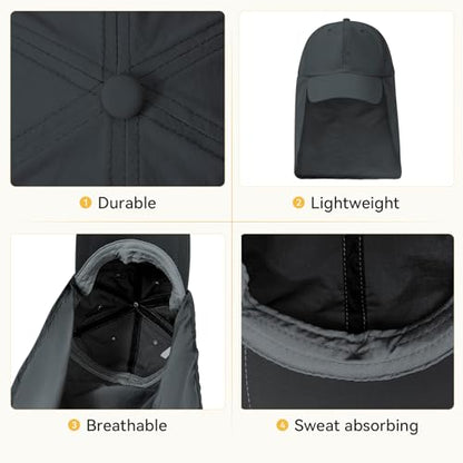 American Trends Mens Sun Hat with Neck Flap, UV Protection Outdoor Flap Hat, Packable Soft Fishing Hiking Gardening Hat - color: Darkt-gray