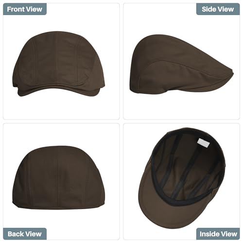 Newsboy Cap for Men 100% Cotton Mens Flat Hats Newsies Hat Classic Irish Gatsby Ivy Cabbie Golf Hats - color: Coffee, size: Large-X-Large