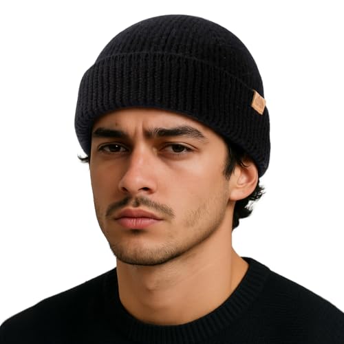 TOP-EX 100% Australian Merino Wool Fisherman Beanie, Short Cuffed Knit - color: City Black, size: X-Large-XX-Large