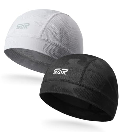 SUNMECI 2Pcs Camo Breathable Mesh Helmet Liner Skull Cap Cooling Cycling Moisture‑Wicking Hard Hat for Men Women - color: Black&gray