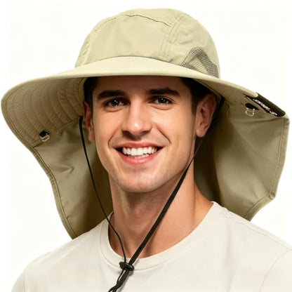 Tirrinia Neck Flap Fishing Safari Cap for Men - color: #Olive