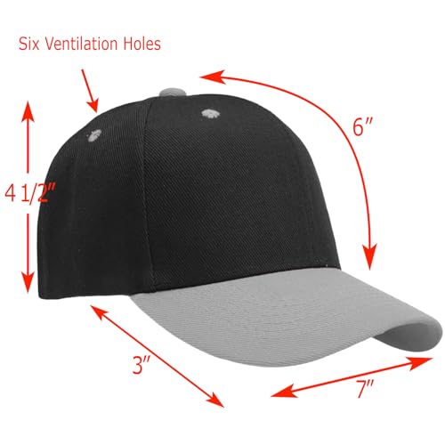 Falari Wholesale Bulk Lot 12-Pack Baseball Cap Adjustable Size Plain Blank Solid Color - color: Black/Grey