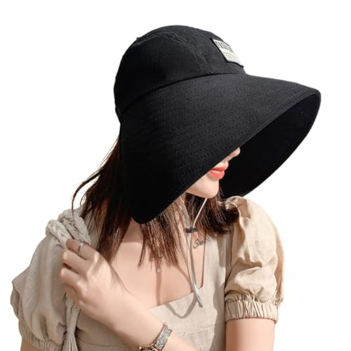 Women Floppy Sun Beach Hat Packable Wide Brim Bucket Hat UPF 50+ UV Protection Travel Beach Cap - color: Black