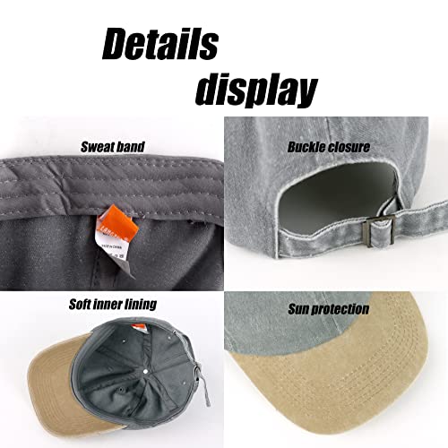 LANGZHEN Unisex Baseball Cap 100% Cotton Fits Men Women Washed Denim Adjustable Dad Hat - color: Washed-grey Yellow