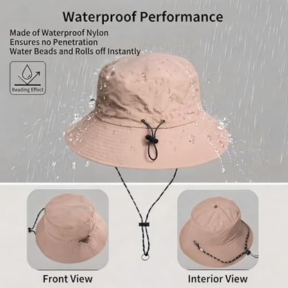 Honnesserry Bucket Hats for Woman Men Outdoor UV Sun Protection Hat Nylon - color: Beige