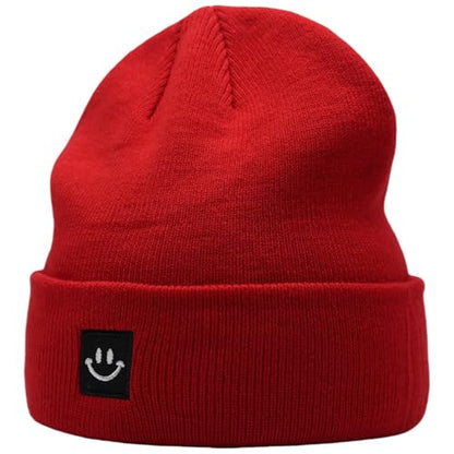 55cube Unisex Winter Beanie Hats Warm Thick Knit Cuffed Skullcaps - color: Red