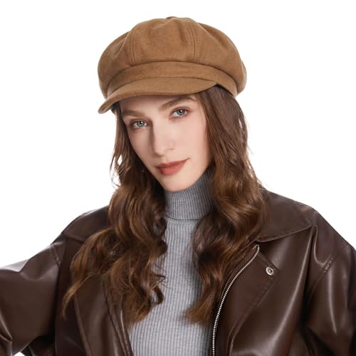 ZLYC Women Classic Newsboy Cap Visor 8 Panel Gatsby Cabbie Paperboy Hat - color: Camel
