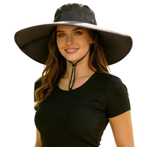 Men's Wide Brim Sun Hat-UPF 50+ Protection,Waterproof Bucket Hat for Fishing, Hiking, Camping,Breathable Nylon & Mesh - color: Dark Grey, size: X-Large