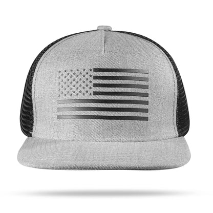 UALON Baseball Cap, Snapback Trucker Hat for Men & Women with American Flag and Adjustable, Breathable Mesh, Flat Bill Hats - color: Gray/Black