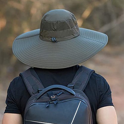 Leotruny Super Wide Brim Bucket Hat UPF50+ Waterproof Sun Hat for Fishing - color: Army Green