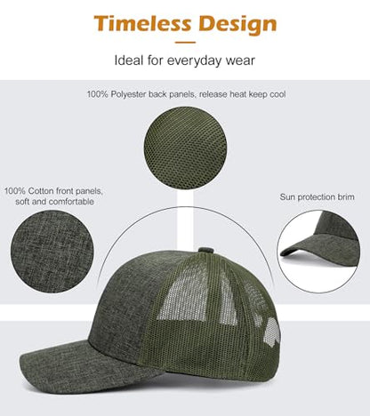 Blank Mesh Back Trucker Hat for Men and Women, Unisex Adjustable Snapback Baseball Cap, Adult Plain Classics Retro Hat - color: Army Green