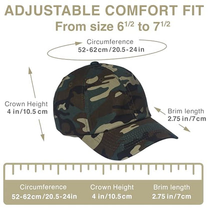 E BY ELIDAN Classic Dad Hat Cotton, Low-Profile Plain Baseball Cap, Adjustable, Breathable and Packable - color: Camo