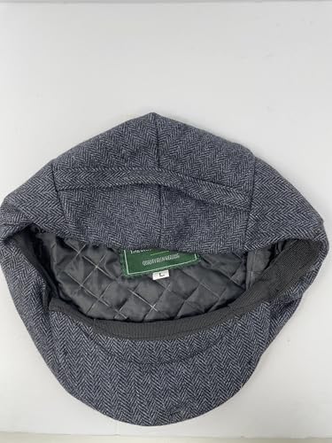 Traditional Men's Herringbone Irish Flat Cap, Tweed, Made in Ireland - color: Blue, size: X-Large