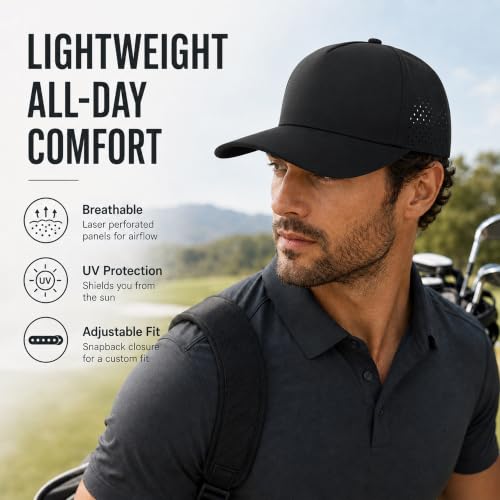 Quick Dry Baseball Cap Waterproof Snapback Trucker Golf Hat for Men Women - color: Black