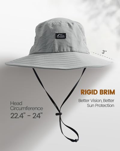 Hat Hut Hiking Hat, UPF50+ Wide Brim Sun Bucket Hats for Men Women, UV Protection, Fishing Outdoor Safari - color: Light Grey
