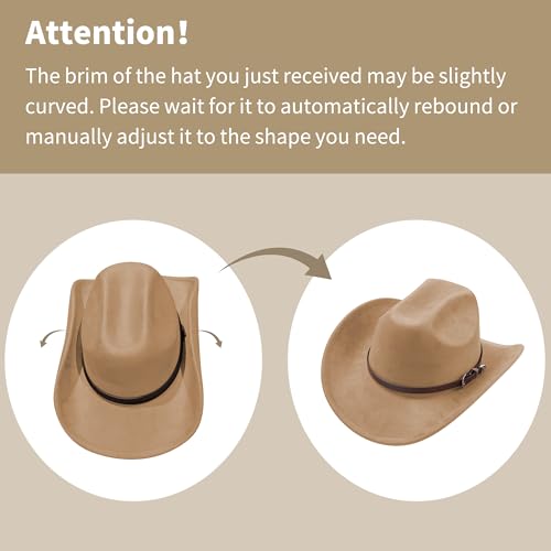 Cowboy Hats for Women and Men with Wide Brim Felt Suede Western Hats for Cowgirls and Cowboys - color: Coffeel