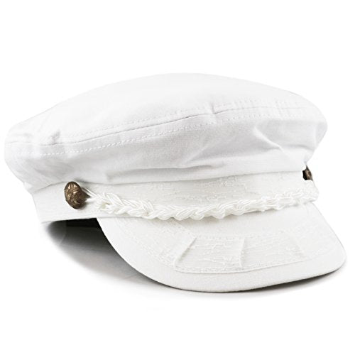 The Hat Depot Unisex Cotton Yachting Style Sailing Greek Fisherman Cap hat - color: White, size: Large-X-Large