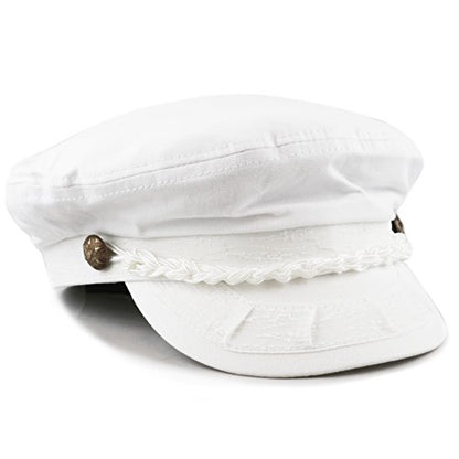 The Hat Depot Unisex Cotton Yachting Style Sailing Greek Fisherman Cap hat - color: White, size: Large-X-Large