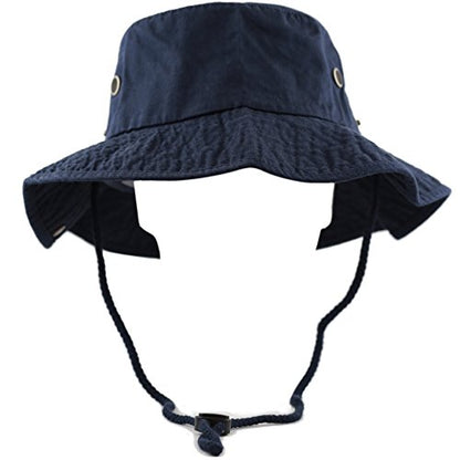 The Hat Depot Cotton Stone-Washed Safari Wide Brim Foldable Double-Sided Sun Boonie Bucket Hat - color: 2. Cotton - Navy, size: Small-Medium