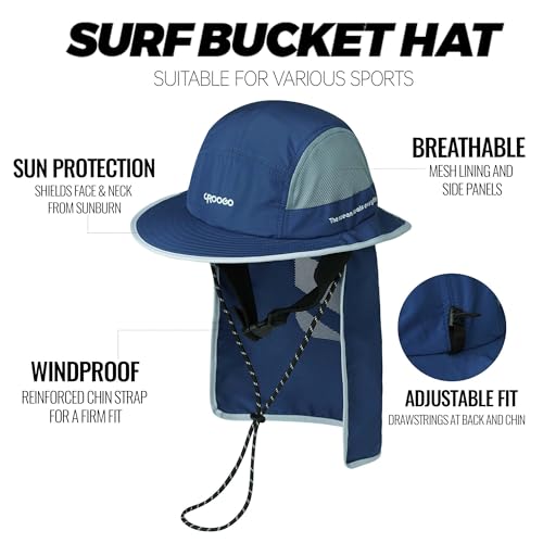 Croogo Surf Bucket Hat with Neck Protection Chin Strap Mesh Fishing Cap - color: Blue
