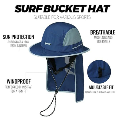 Croogo Surf Bucket Hat with Neck Protection Chin Strap Mesh Fishing Cap - color: Blue