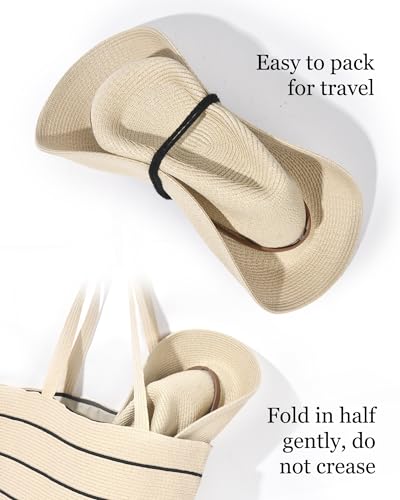 FURTALK Cowboy Sun Hats for Women Men Western Cowgirl Hats with Wind Lanyard Beach Hat - color: Beige, size: Large-X-Large