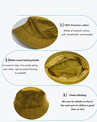 Premium Cotton Bucket Hats,Packable Hats for Men Women,Summer Bucket Hat,Fishing Sun Hats - color: Yellow