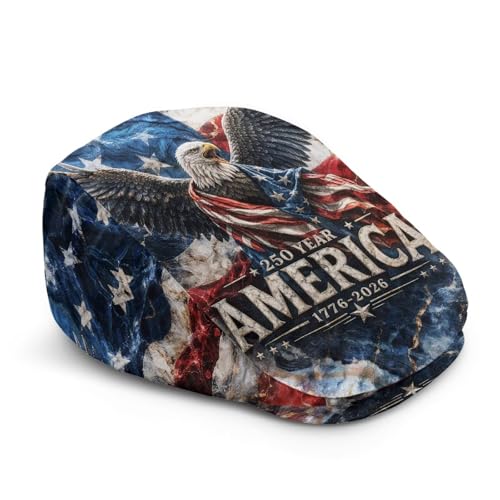 Mens Womens Newsboy Flat Cap Beret Hat Ivy Irish Gatsby Driving Cabbie Hat Lightweight Summer for Golf - color: American Flag Eagle Red Blue