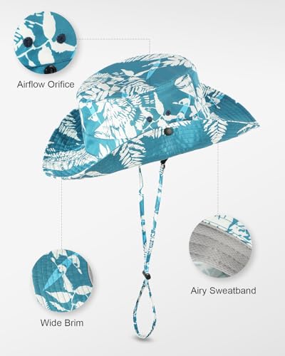 Printed Bucket Hat UPF 50+ Sun Hat, Women Men Roll-Up Brim Boonie Hat - color: Sky Blue