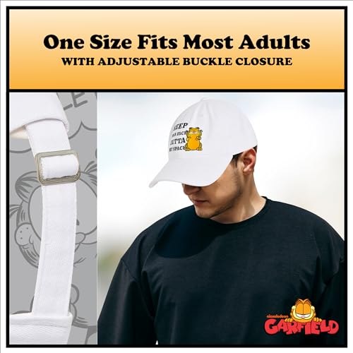 Concept One Unisex Adult Garfield Dad Hat, Cotton Adjustable Baseball Cap with Curved Brim - color: White