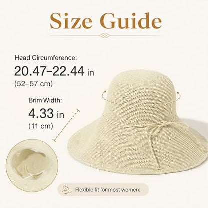 Beach Sun Hats for Women Foldable Straw Bucket Summer Hat Packable Travel - color: Beige